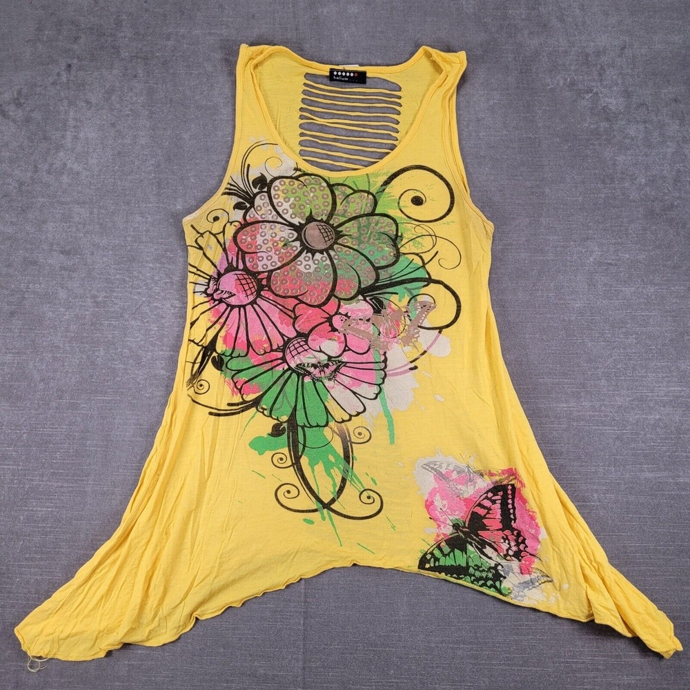 Helium Y2K Yellow Tank Top Floral Butterfly Cutout Back Sleeveless Top‎